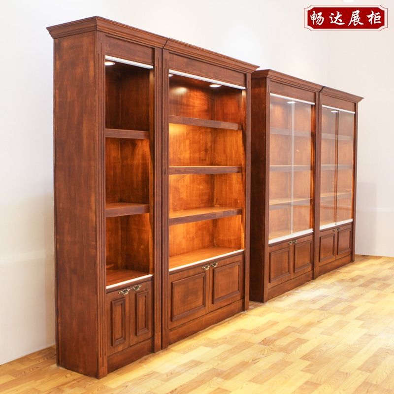 实木复古烟酒展示柜白酒柜茶叶珠宝展柜玻璃玉器包包化妆品柜台