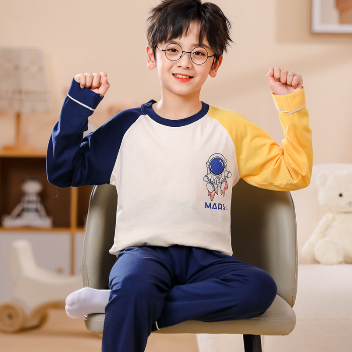 Pijamas infantiles para niños niñas primavera y otoño algodón de punto lindo dibujo animado manga larga set padres e hijos ropa doméstica para niños