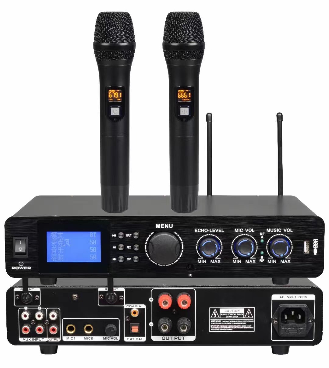 3 - en - 1 amplificador de potencia inteligente de alta potencia multifunción todo en uno dispositivo de efectos de micrófono inalámbrico conjunto de sonido hifi