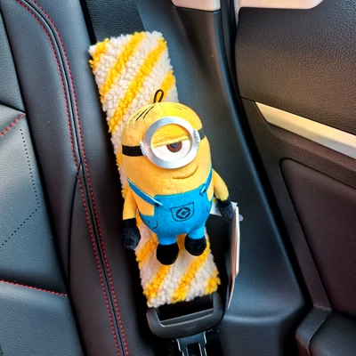Pad Minion Plush Toy Car: Seat belt shoulder pad - stewart-beige-1-shoulder-pad