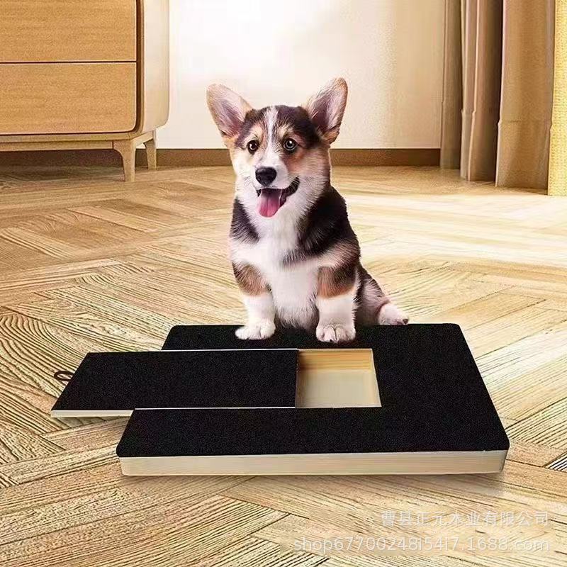 Wooden Dog Scratching Board with Pull-Out Sandpaper Dog Nail Scraper and Food Box for Dogs to Play and Sharpen Their Claws