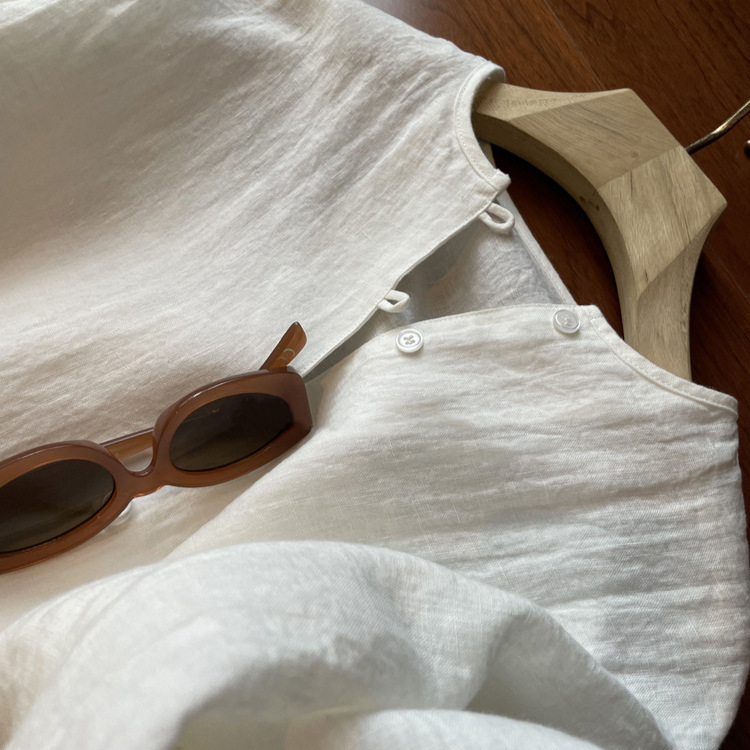 Highly Recommended!! Reliable Items from Old Channels~ Fashionable Old Money Style High-Quality Round-Neck Linen Long-Sleeve Shirt for Women