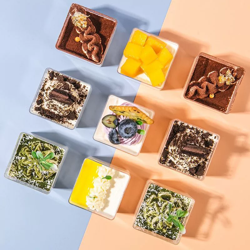 Одноразовая чашка для мусса, квадратный десертный стол, квадратная чашка для слоя, чашка для сырного желе, пудинга, чашка для тирамису