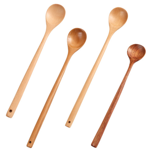 Kitchen cooking utensils 33cm extended handle soup spoon engraved wooden cooking mixing spoon Japanese and Korean long handle hot pot spoon