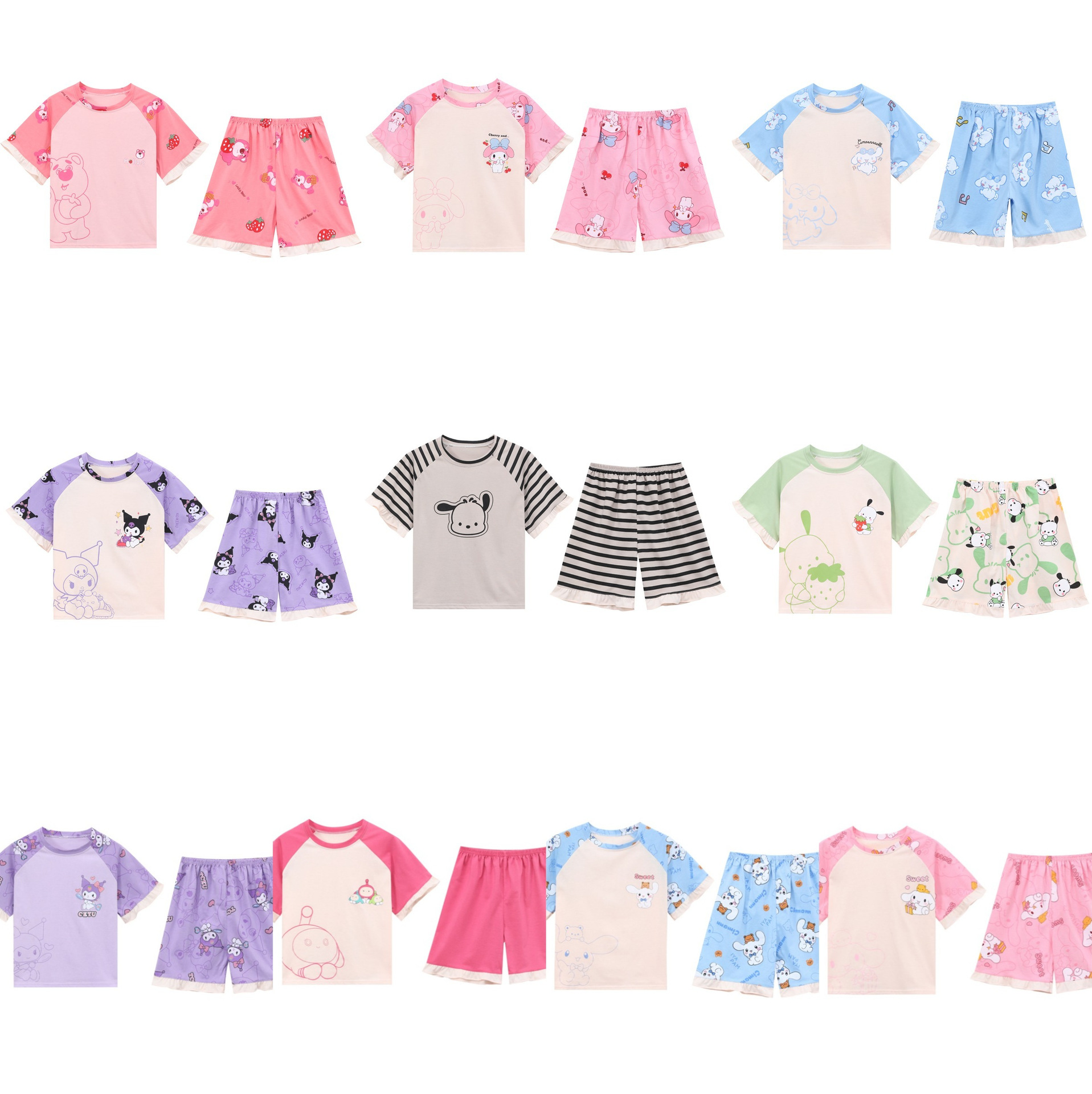 Pijamas infantiles niñas de manga corta verano delgado dibujos animados yu Gui perros niñas de niños mayores set de ropa de bebé