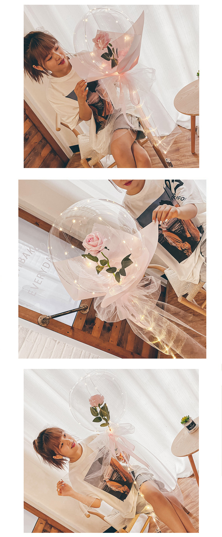 网红玫瑰花波波球发光透明带灯告白