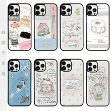 dimanche韩国代购复古ins风草莓蛋糕独角兽手绘风插卡黑边手机壳