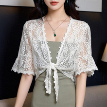 2025夏季新款防晒衣蕾丝小披肩外套女短款开衫外搭中袖薄款上衣女