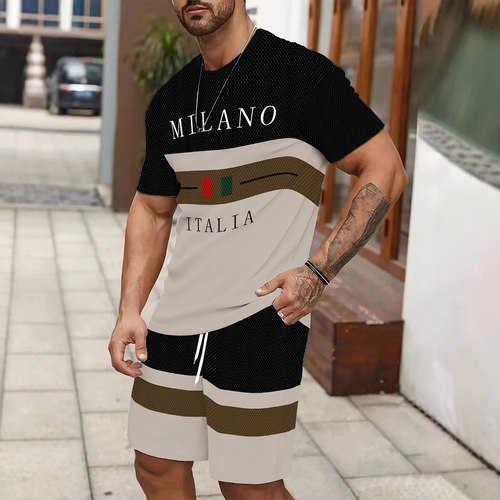Amazon AliExpress Fashion 3D Printed Men's Sports Set 2 Piece Summer T-Shirt and Shorts