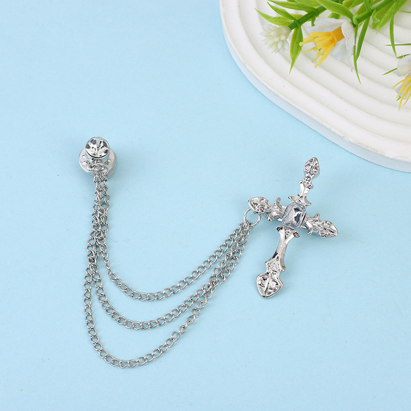 Korean-style High-end Retro Cross Men's Brooch South Korea Suit Suit Corsage British Women's Chain Badge