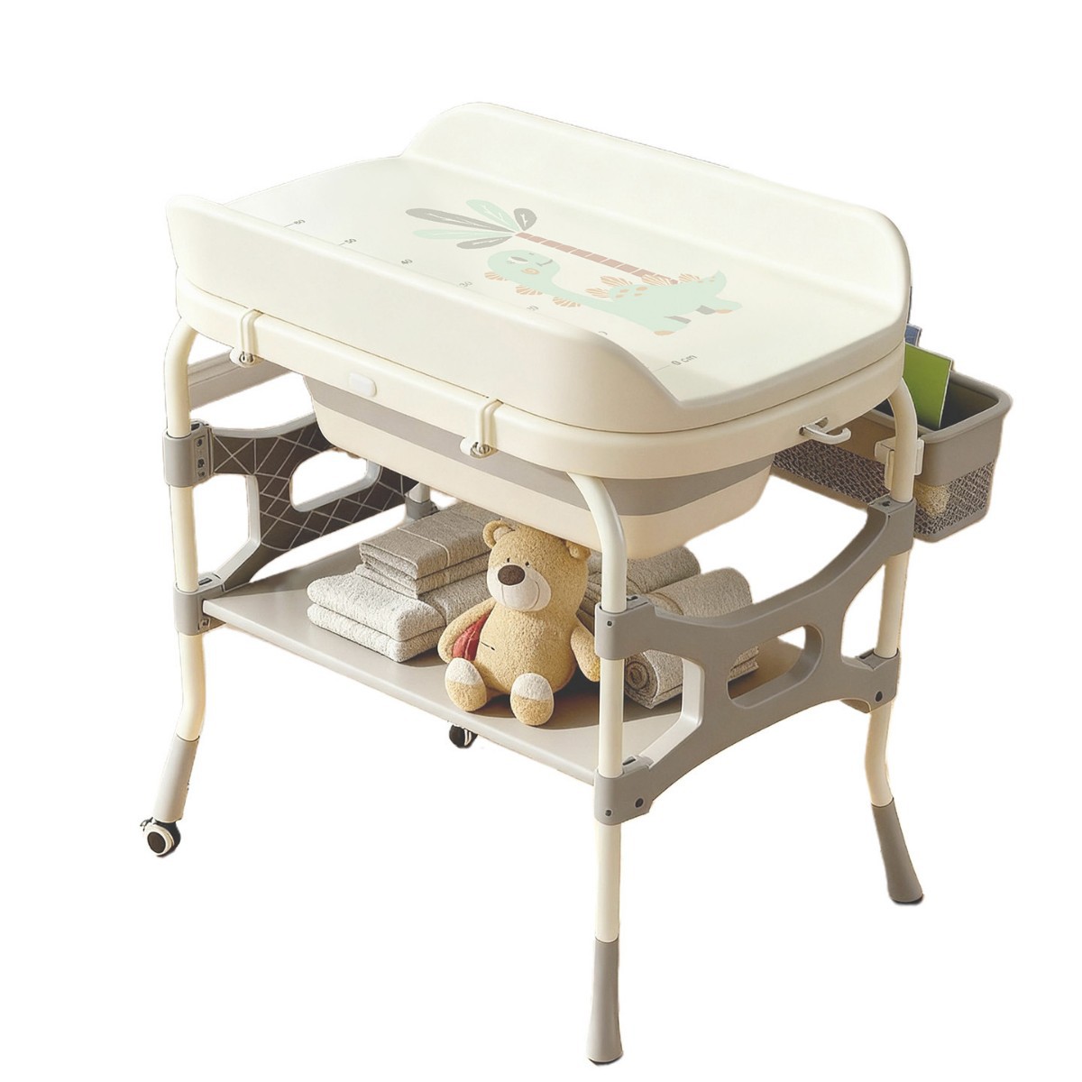 Mesa de pañales 3 - en - 1, mesa de cuidado infantil, mesa de cambio de pañales para recién nacidos, masaje y toque para bebés, multifunción plegable