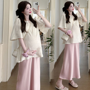 A large number of in stock maternity summer fashion new Korean loose and comfortable two-piece pregnant women suit