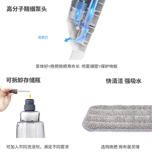 Manufacturer's lazy household replaceable mop self-adhesive disinfection wet and dry dual-use hand-washable flat spray mop