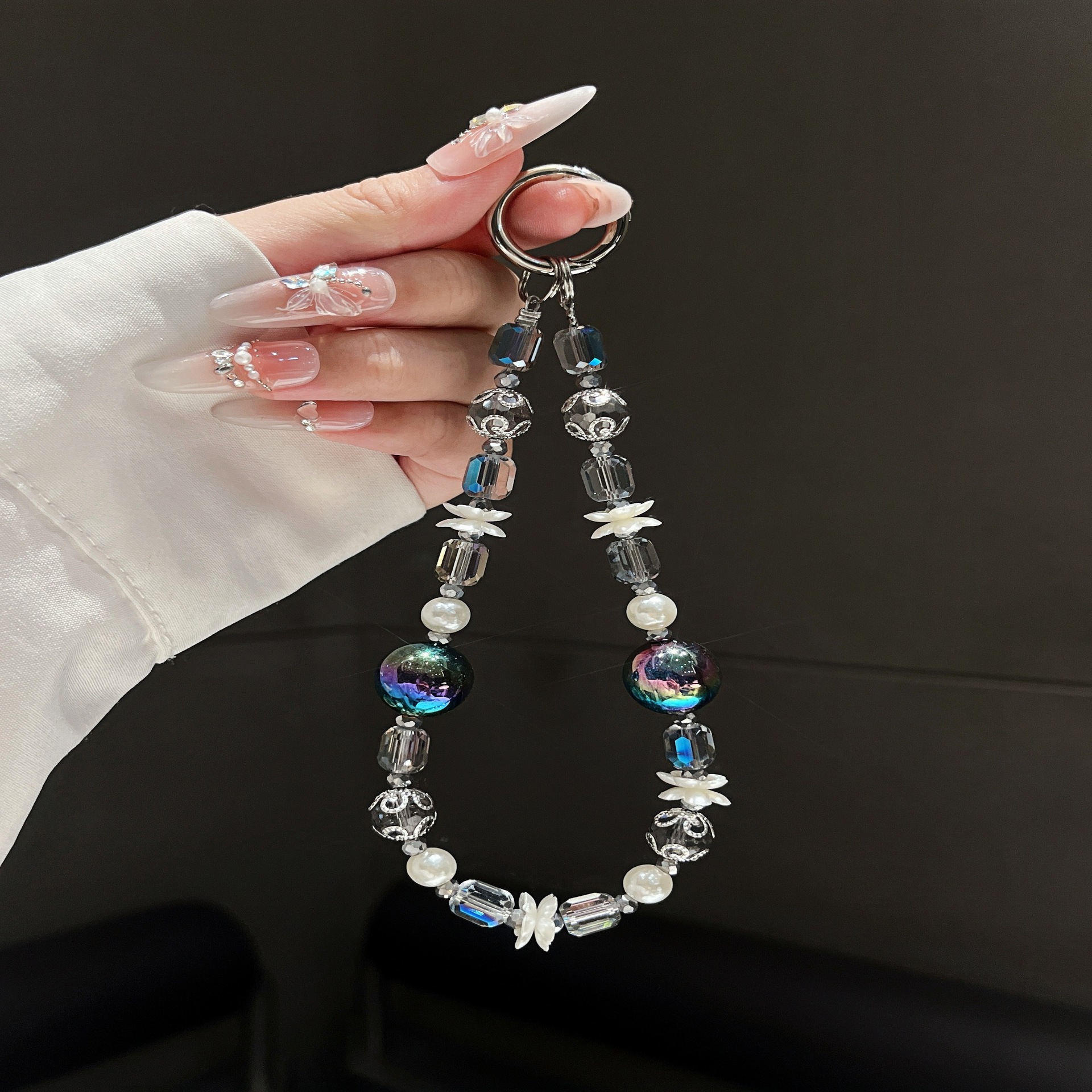 Coloridas cuentas redondas flores cuentas de cristal cordón de teléfono móvil femenino de alta calidad accesorios de bolso de cadena de muñeca DIY hechos a mano