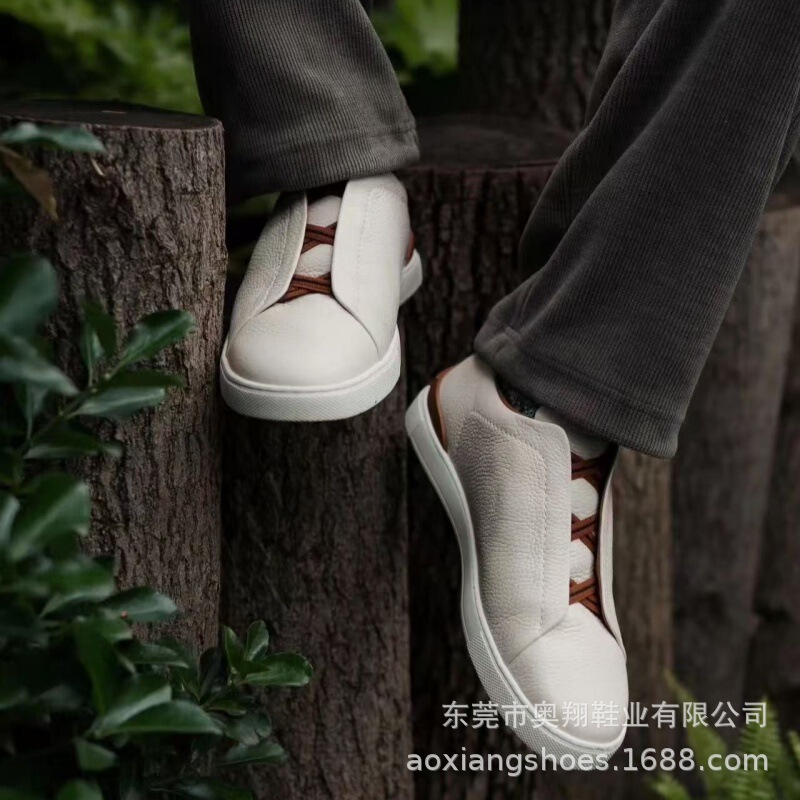 Factory Jeni* Commuter Men's Elastic Sports Casual Shoes, Lychee Pattern First Layer Cowhide Slip-On Sneakers, Breathable Factory Jeni* Commuter Men's Elastic Sports Casual Shoes, Lychee Pattern First Layer Cowhide Slip-On Sneakers, Breathable