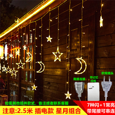Cortina Solar de estrella y luna, cadena de luces led para exteriores, linterna de estrellas, luz decorativa para jardín, vacaciones de Navidad, superbrillante