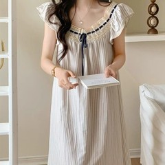 インスタイルナイトガウン女性の胸パッドベストスカート夏のレースのリボンストライプロングスカートかわいい女の子ホーム服