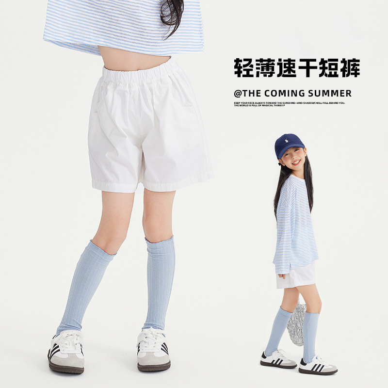 女童夏季薄款短褲2024新款兒童韓版洋氣休閒熱褲純色百搭寬鬆褲子