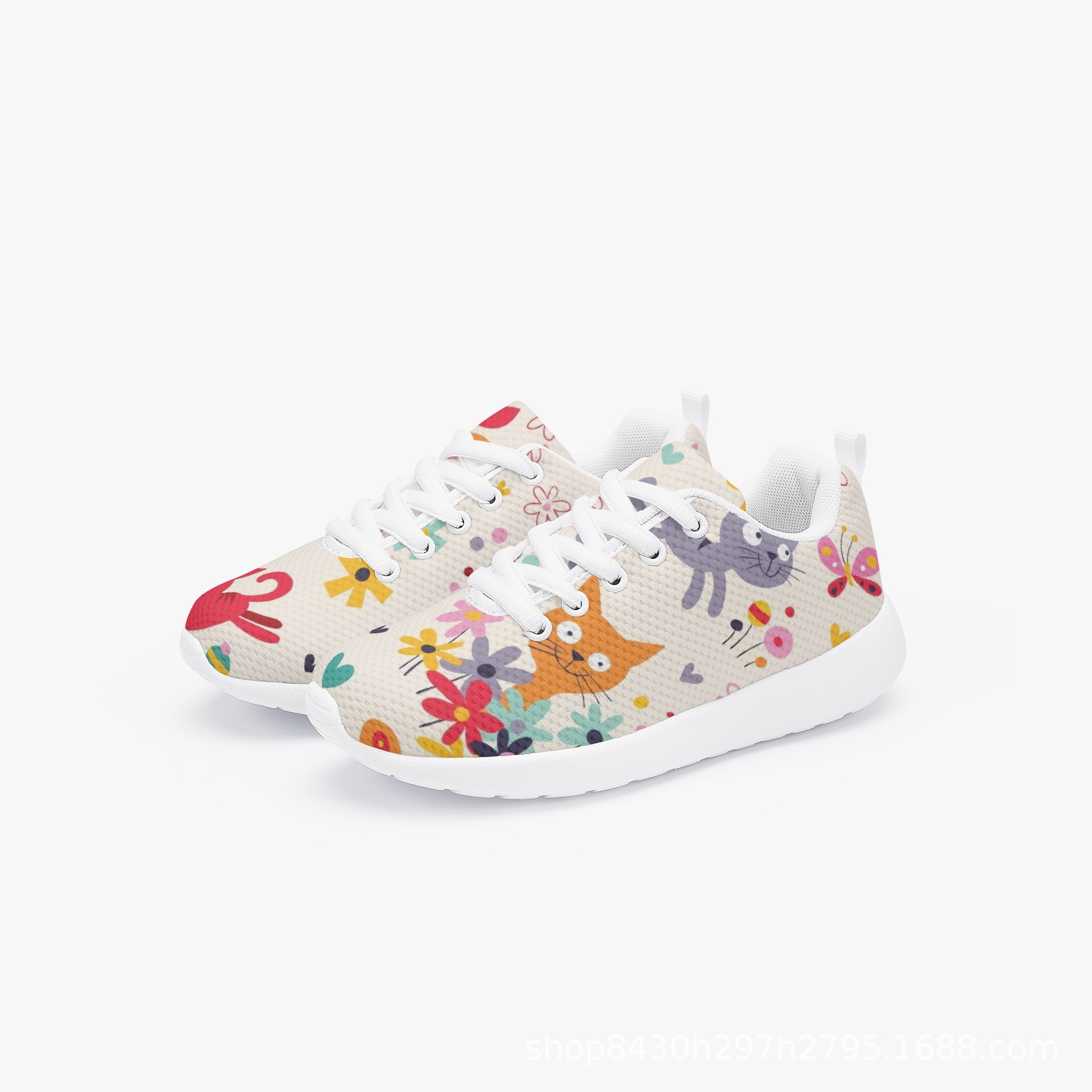 跨境新款低帮儿童网面透气运动鞋印花休闲鞋来图定 制一件代发