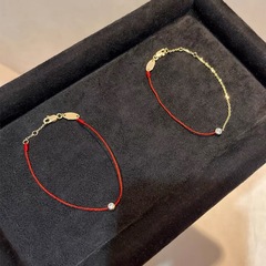 ハイバージョン 925 スターリングシルバーパリフレンチレッドロープゴールドメッキ動物年シングルダイヤモンド小さな赤いロープブレスレットカップルギフト女性のための