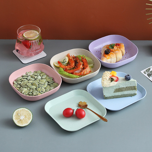 跨境亚马逊网红北欧餐具套装盘子塑料碟子吐骨碟小麦秸秆零食盘子