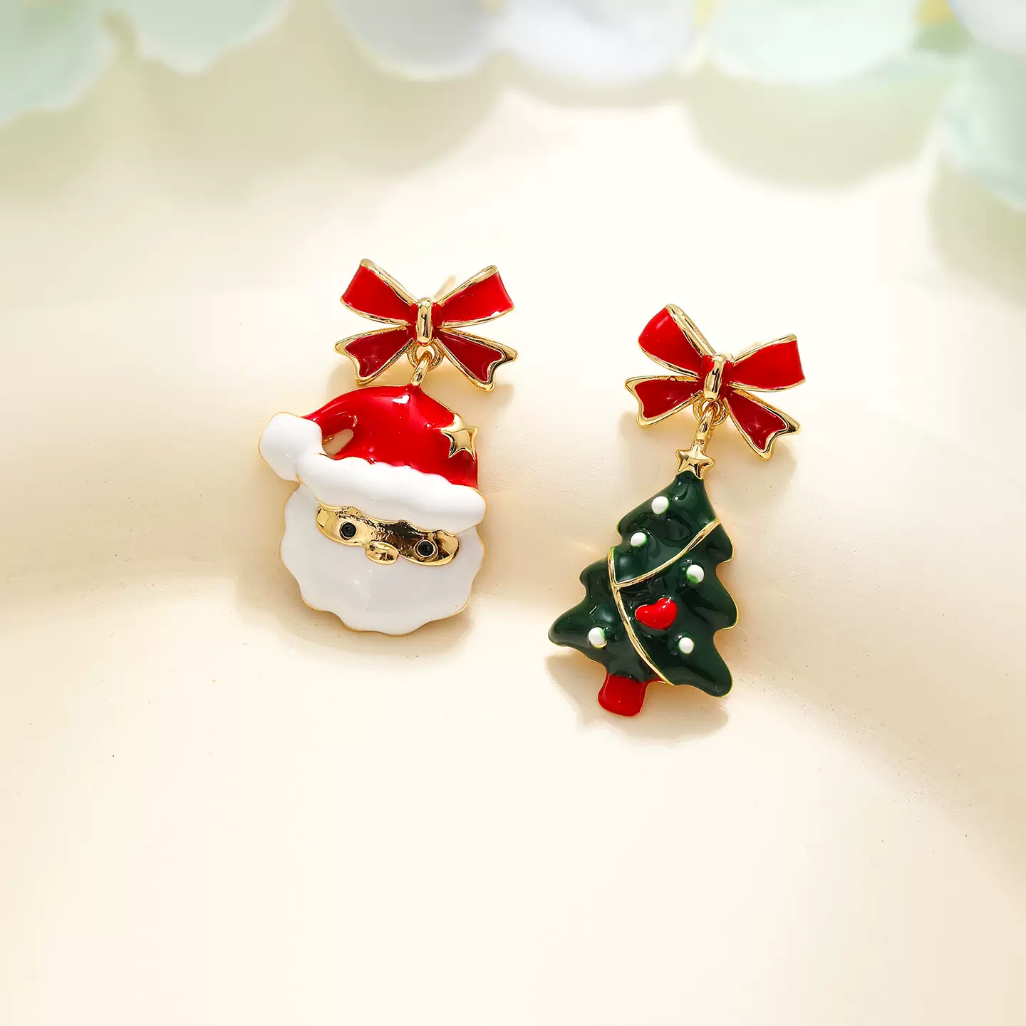 新款跨境圣诞树圣诞老人AB款耳钉女欧美卡通设计感耳时尚气质耳饰