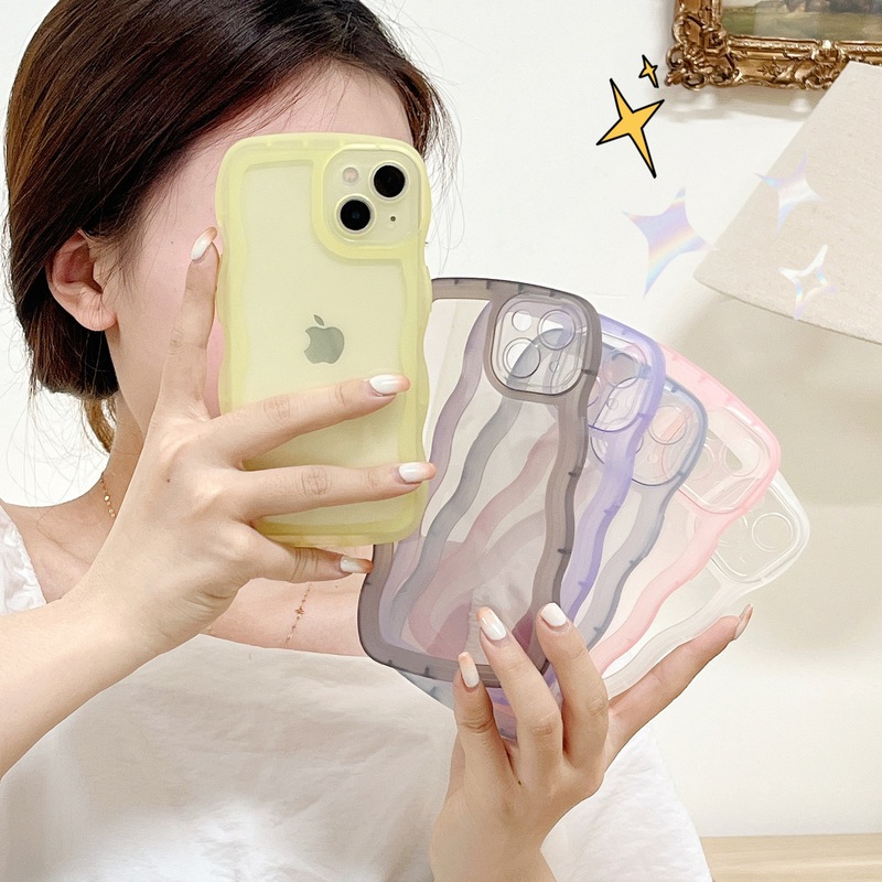 Suitable for Apple 16E Large Wave Phone Case, iPhone 17/15 Soft Case, Samsung S26P Anti-Drop Transparent Protective Case