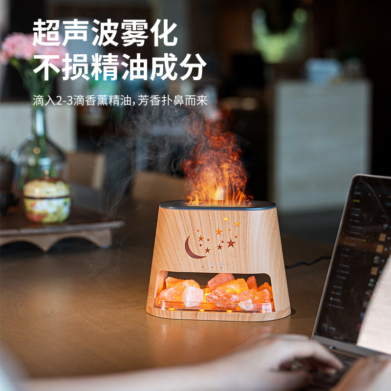 Transfronterizos nueva máquina de fragancia de llama de piedra salina de escritorio USB colorido atmósfera gradiente máquina de fragancia de aceite esencial