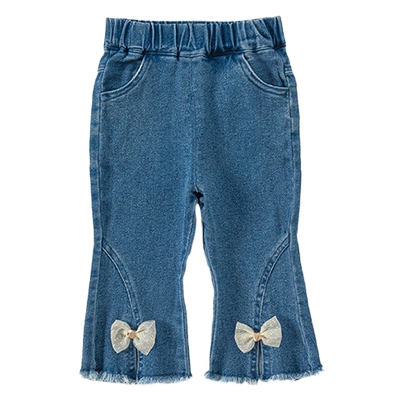 Pantalones de Mezclilla Youbao para Niñas, Primavera y Otoño, Pantalones Largos con Lazo, Ropa Infantil, Pantalones Casuales de Felpa con Campana para Niños Pequeños image 1