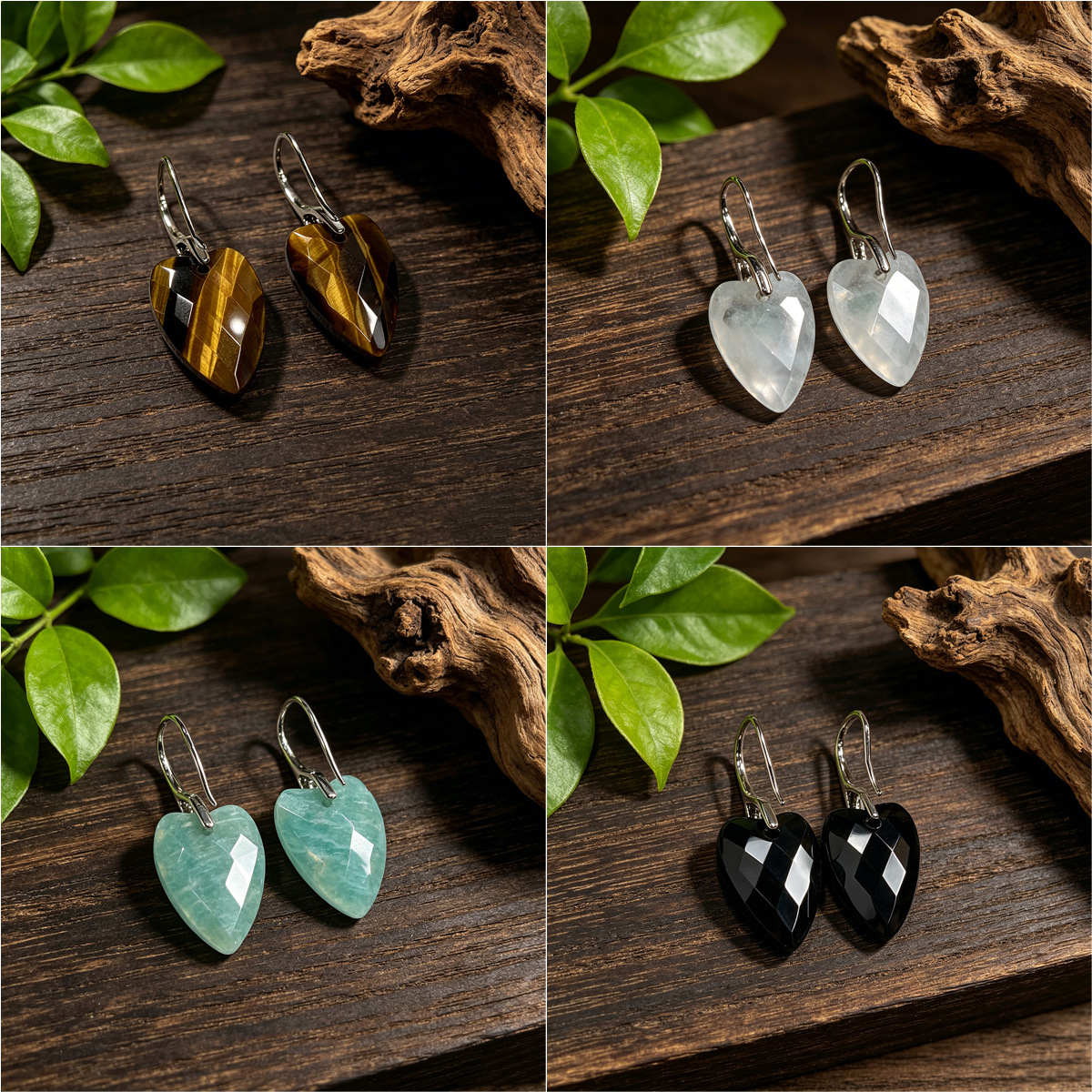 Cross-Border Popular Crystal Earrings, Natural Pink Crystal Heart-Shaped Cut Earrings, Cut Gemstone Earrings, Direct Supply from Stock