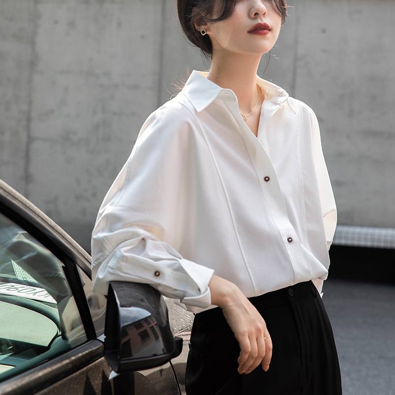 French-Style Women's Shirt 2026 Spring and Autumn White Top New Design Layered Niche Long-Sleeve Wrinkle-Resistant Shirt