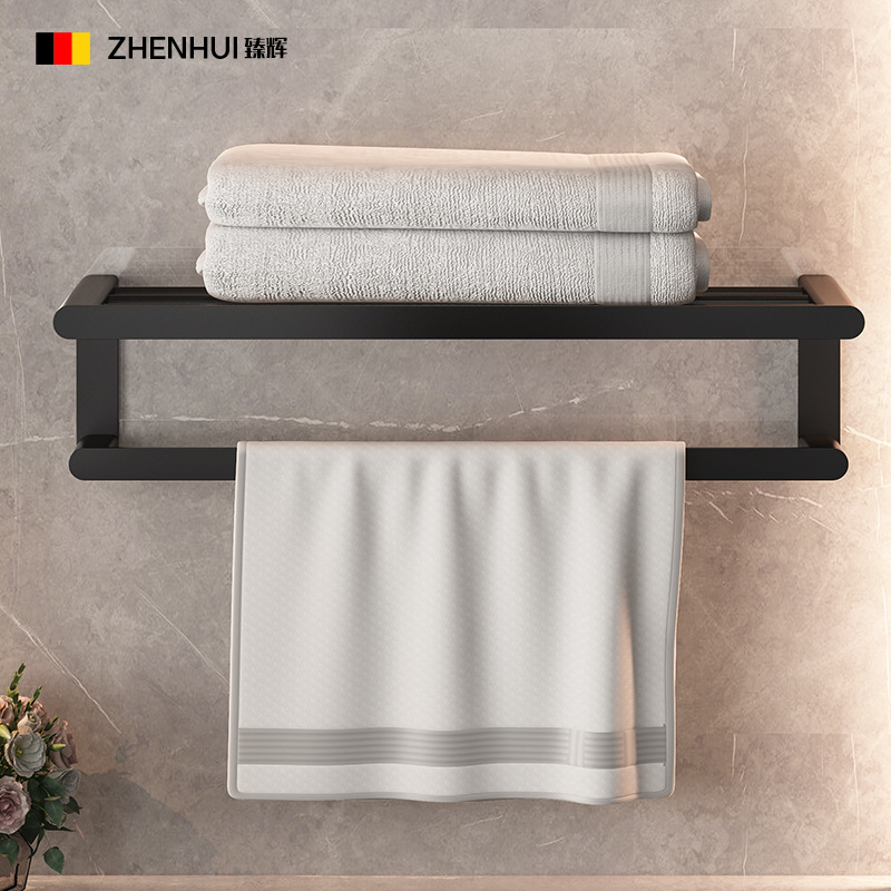 Alta calidad negro toalla rack traje de baño Punch-espacio libre de aluminio toalla rack de almacenamiento de baño