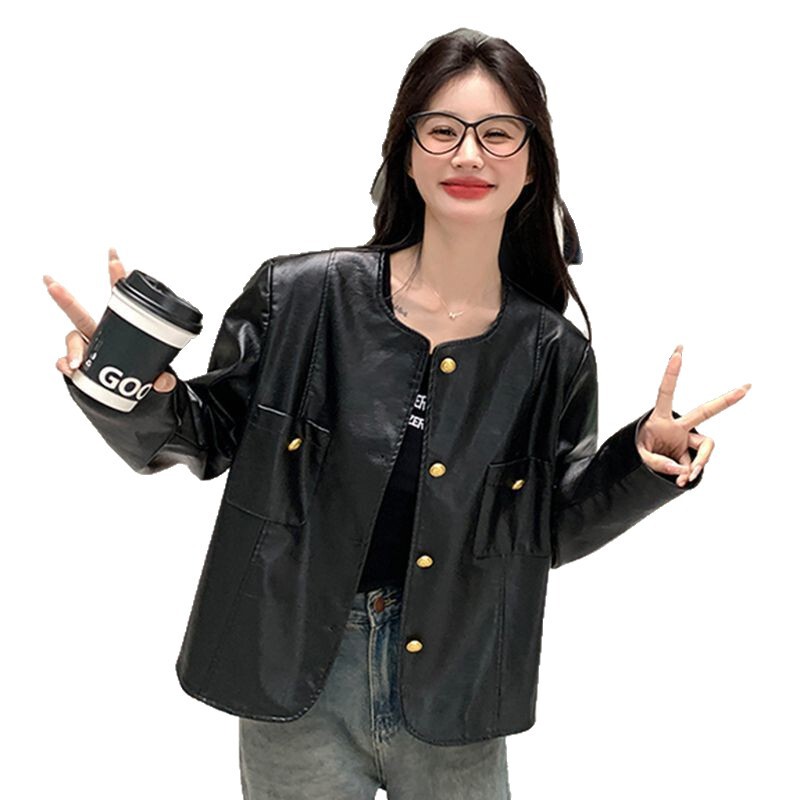 小香风皮衣外套女春秋2025新款pu皮夹克小个子高级感炸街流行上衣|undefined