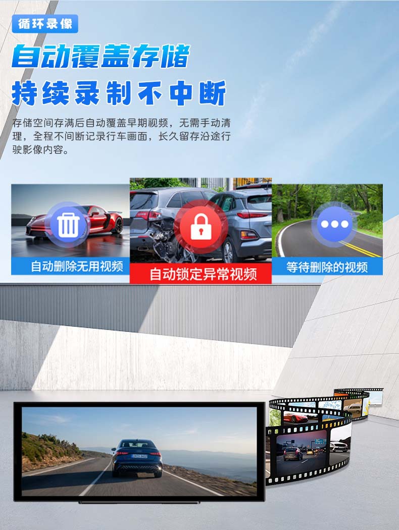 12.3inch Extra-large car smart screen with wireless CarPlay and CarLife, 4K front and rear dashcam screen projection