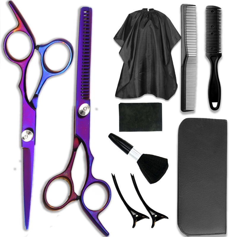 Tijeras de peluquería de acero inoxidable, juego de tijeras de peluquería de oro negro de 6 pulgadas, tijeras planas, tijeras de adelgazamiento, tijeras de corte