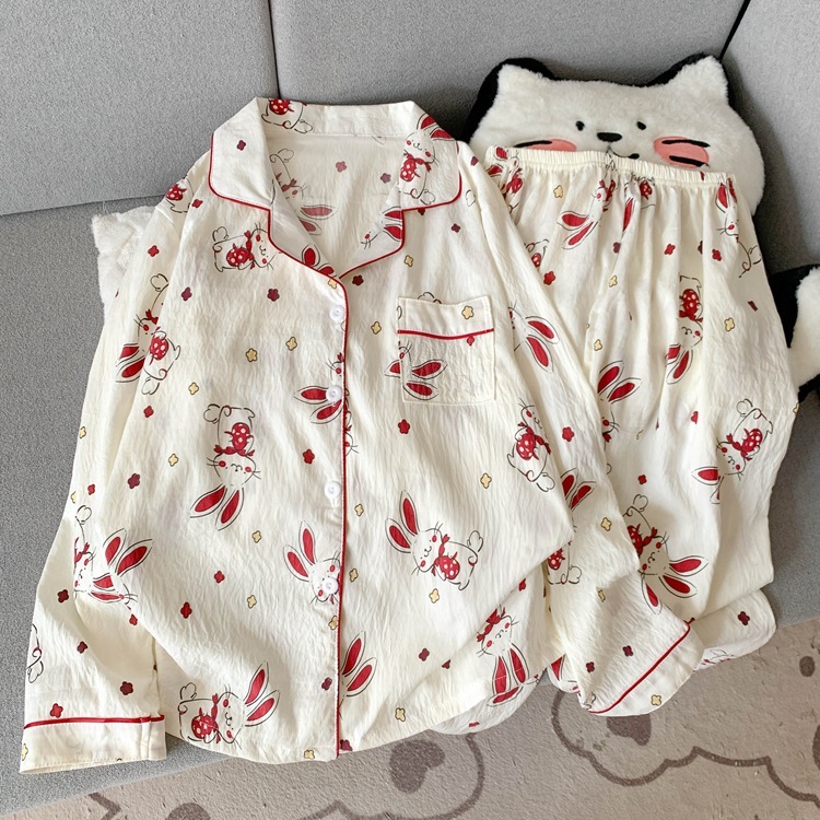 源头工厂春秋季长袖长裤睡衣女云朵棉韩版卡通甜美ins风开衫套装|undefined