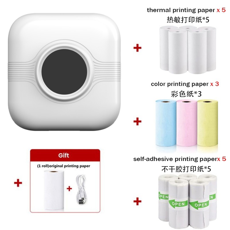 A33 화이트-영어 버전 [열 종이 1 롤, 열 종이 5 롤, 접착 종이 5 롤, 컬러 용지 3 롤]]