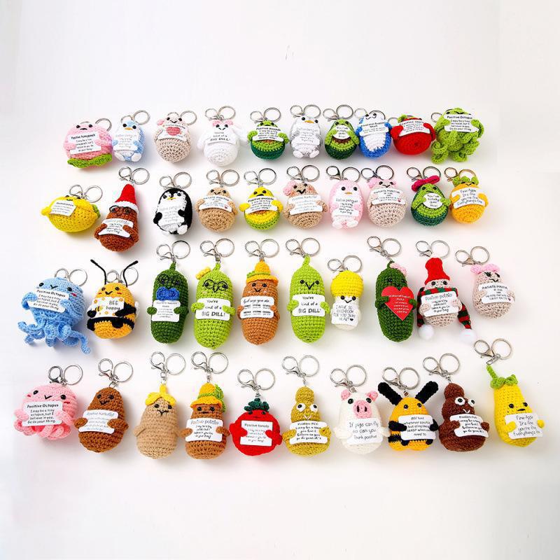 Handmade Crocheted Cucumber Yarn Knitted Cucumber Vegetable Fruit Doll Pendant Positive Energy Emoji Ornament