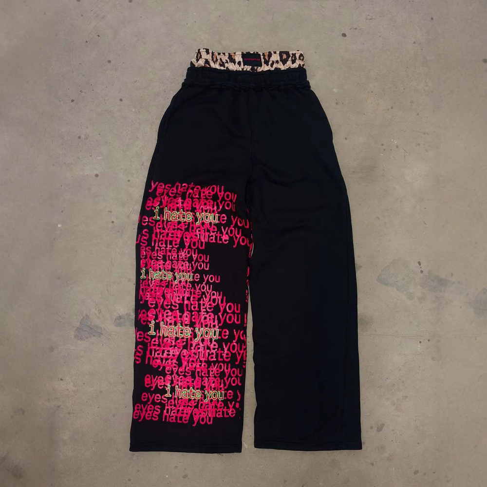 Other Sweatpants American Gothic Double Layer Letter Print Relaxed Black