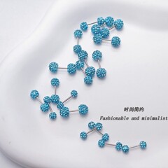 海蓝色简约双头陶泥超闪满钻耳钉0.8杆螺纹拧球穿刺饰品批发