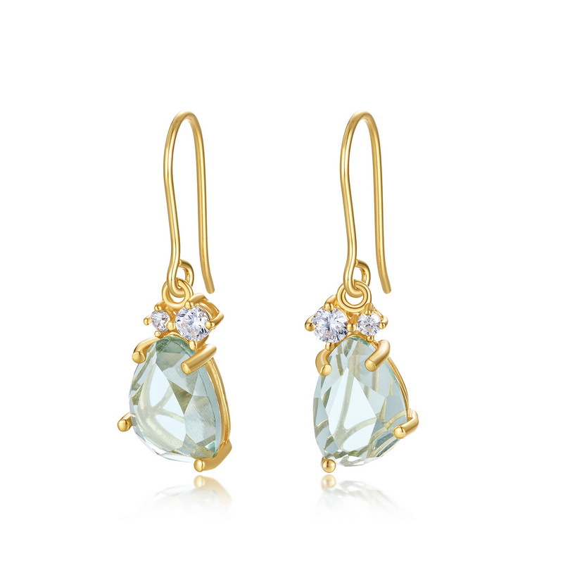 Recolección de calor transfronteriza, lujo ligero, lujo atmosférico, gancho de oreja de circonio de color caramelo S925, pendientes de cristal sintético con incrustaciones de plata, personalización simple y de moda