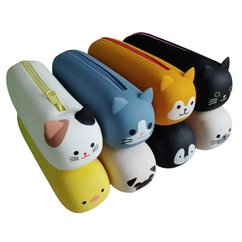Cartoon silicone handheld cute capacious pencil case, universal storage bag for students, new collection, fall protection