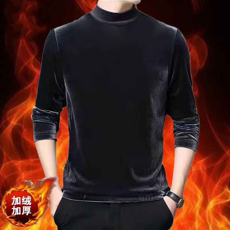 Invierno nuevo terciopelo dorado camiseta de terciopelo para hombres marca de invierno multifuncional cuello medio alto casual camiseta cálida de manga larga para hombres