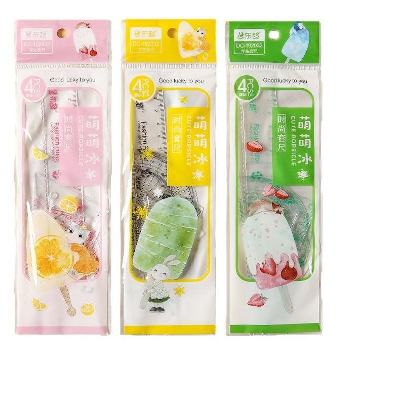 Regla de cuatro piezas para estudiantes de primaria Regla linda Regla para niños Suministros escolares Regla recta Juego de tablero triangular Regla Medidor de regla