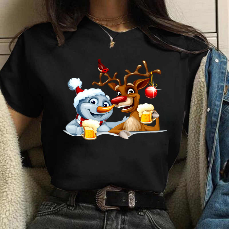 Merry Christmas Christmas Tree Santa Claus Large Size Printed Large Size Women's Short Sleeve Loose Large Size T-Shirt Women