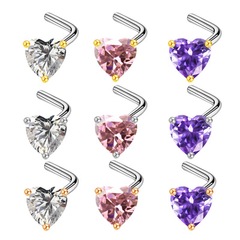 Gaibei Europe and America cross-border heart-shaped nose nail stainless steel nose nail nose ring nose decoration zircon nose nail human body piercing jewelry