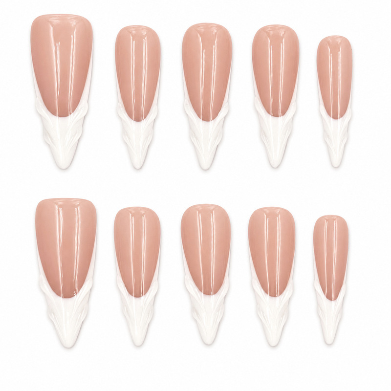 Handmade Nude Milky White Contrast Color French Long Pointed 3D Textured Nails, 10-Piece Set, Wholesale and Dropshipping Available Handmade Nude Milky White Contrast Color French Long Pointed 3D Textured Nails, 10-Piece Set, Wholesale and Dropshipping Available