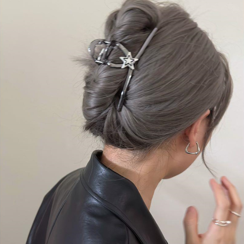 Busan甜酷y2k辣妹金屬星星大號抓夾髮飾高級感發量多盤髮夾鯊魚夾