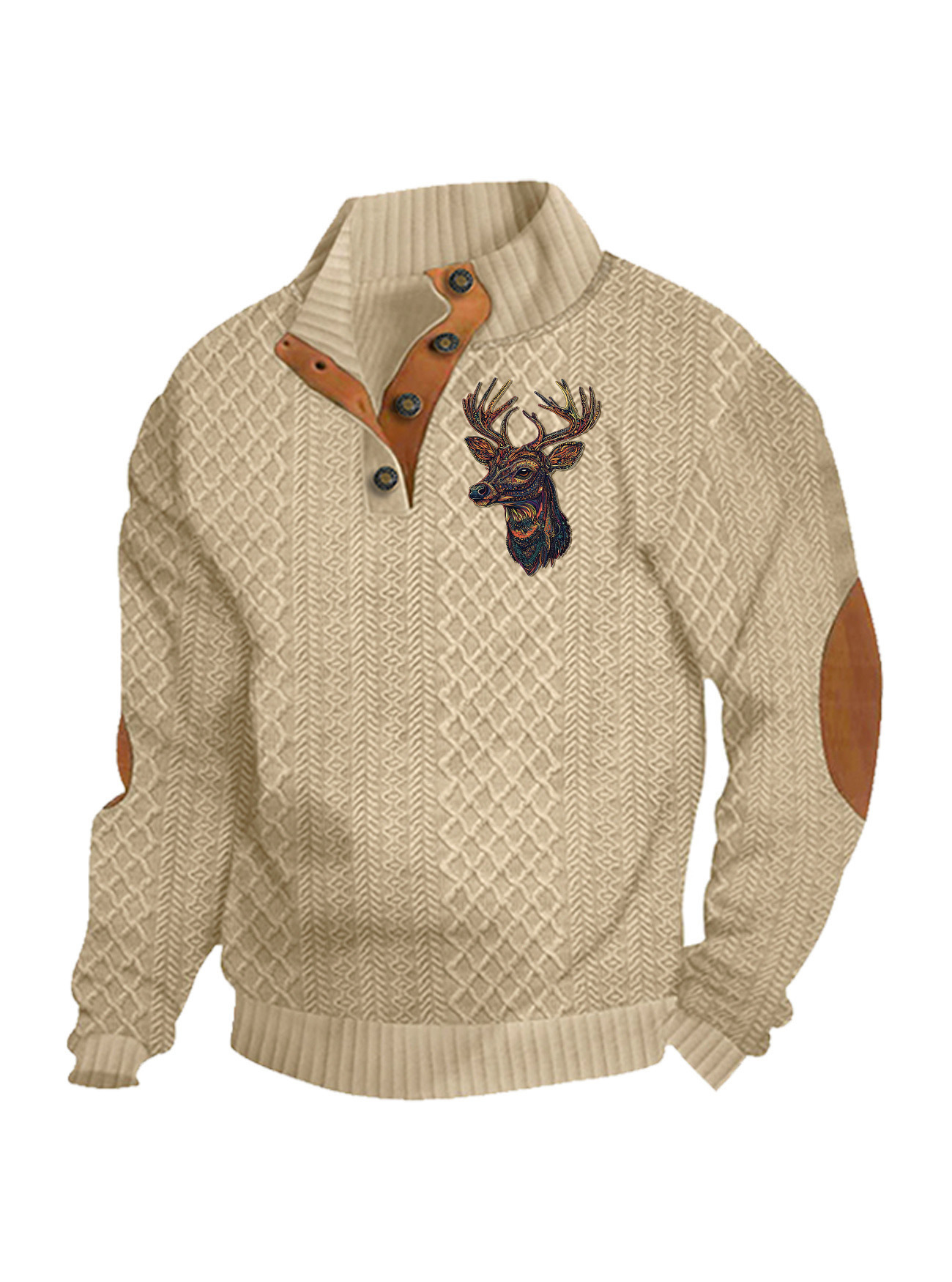 Transfronterizos Amazon otoño invierno caliente tamaño europeo para hombres al aire libre imitación de cuello de manga larga impresa hoodie de tres botones