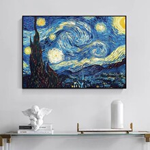 梵高星空装饰画墙贴卧室自粘海报背景墙抽象墙纸壁画不干胶贴纸